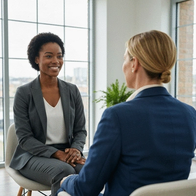 African American woman talking to a culturally competent therapist